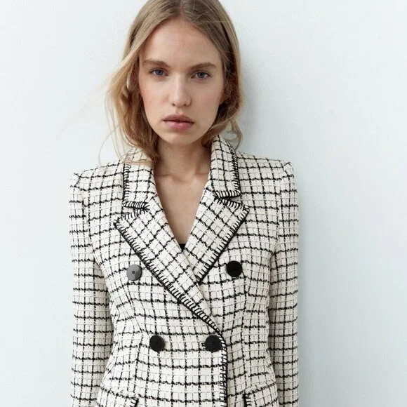 ZARA CHECKED DOUBLE-BACK BLAZER SIZE XS 2372 519 070 - Picture 2 of 7